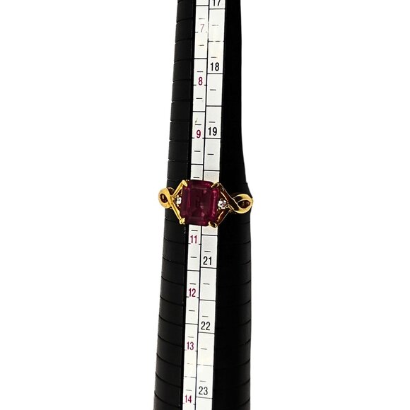 Women's Gold Plated Rubellite Toumaline Ring Size 10 Cocktail Statement Oval Cut - Picture 7 of 7